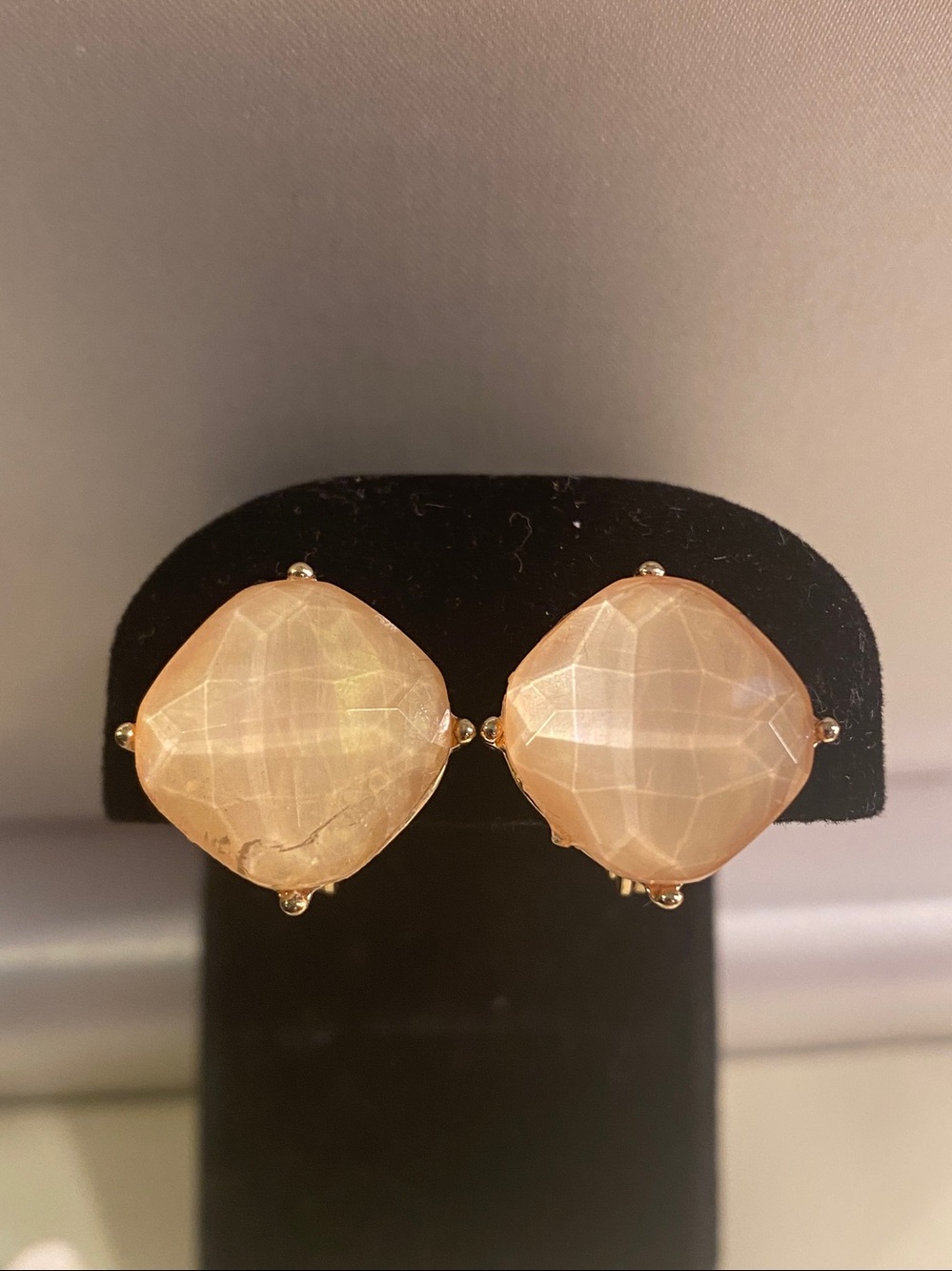 Napier Gold-Tone Peach and Cream Teardrop Clip-On Earrings